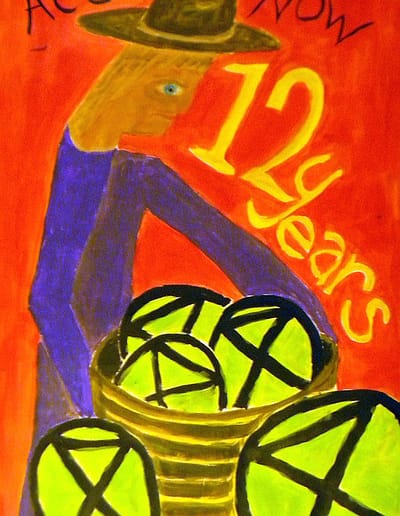 ARRT! poster with "ACT NOW- 12 years" message and figure with symbols of time running out to halt climate change.